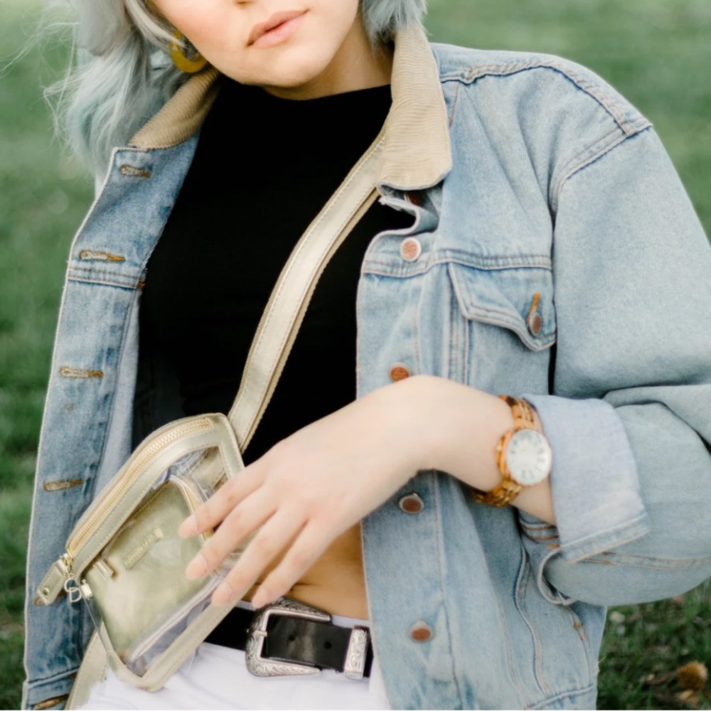 $50 Capri Designs Clear and Gold Stadium BeltBag Crossbody